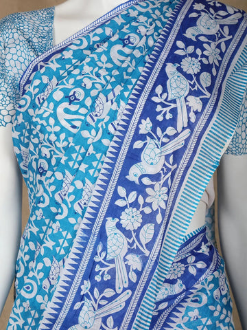 White Floral Designed Cotton Saree - Diadem