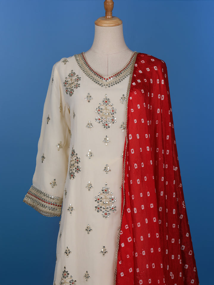 White Floral Designed Georgette Salwar Suit - Diadem