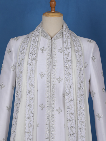 White Floral Designed Sherwani Suit - Diadem