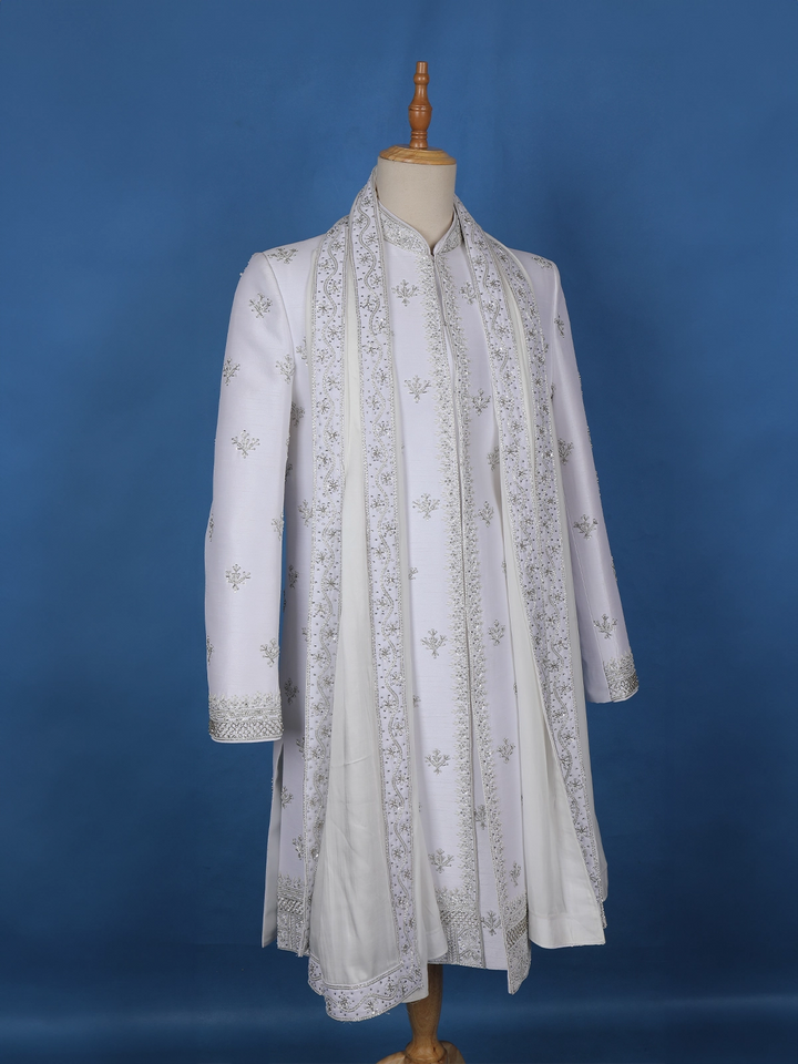 White Floral Designed Sherwani Suit - Diadem