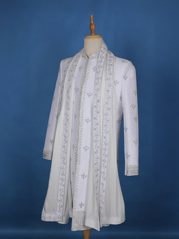 White Floral Designed Sherwani Suit - Diadem