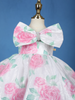 White Floral Glitter Embellished Party Net Frock with Oversized Bow - Diadem