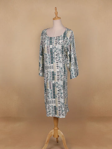 White Floral Printed Cotton Kurti - Diadem