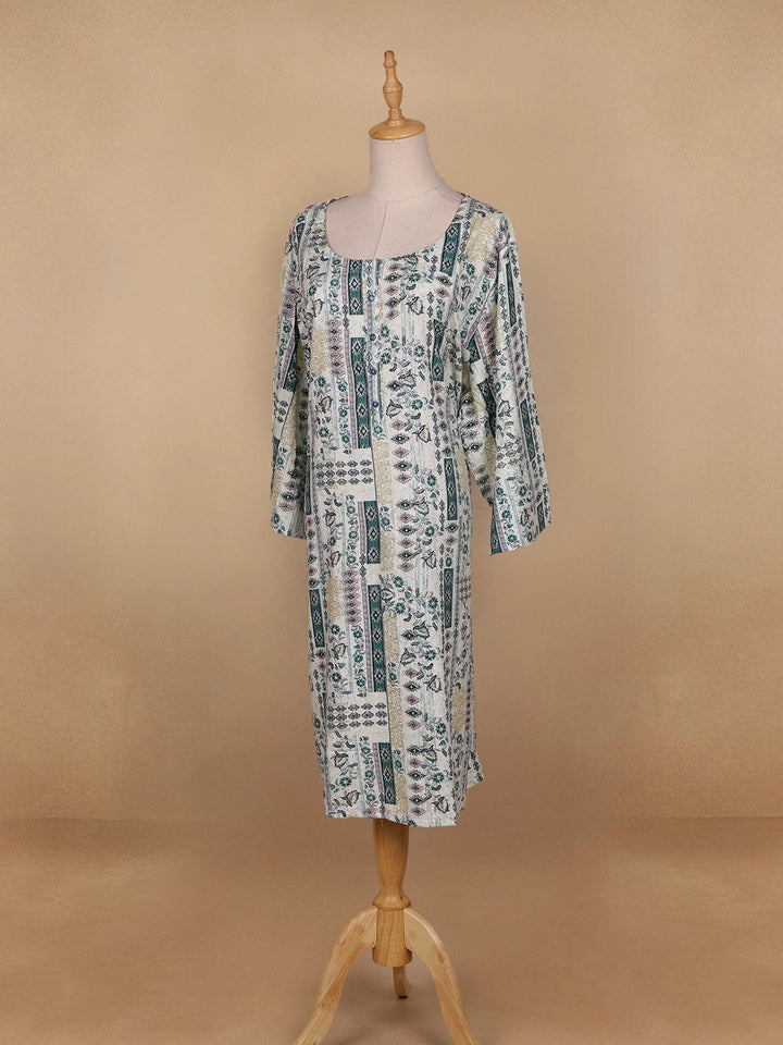 White Floral Printed Cotton Kurti - Diadem