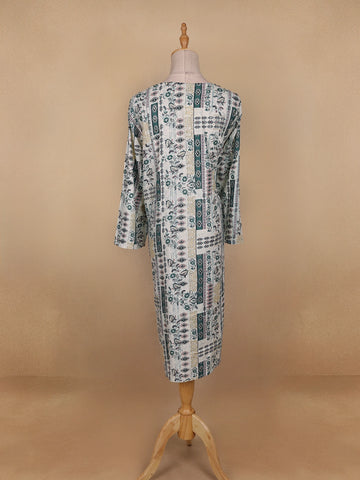 White Floral Printed Cotton Kurti - Diadem