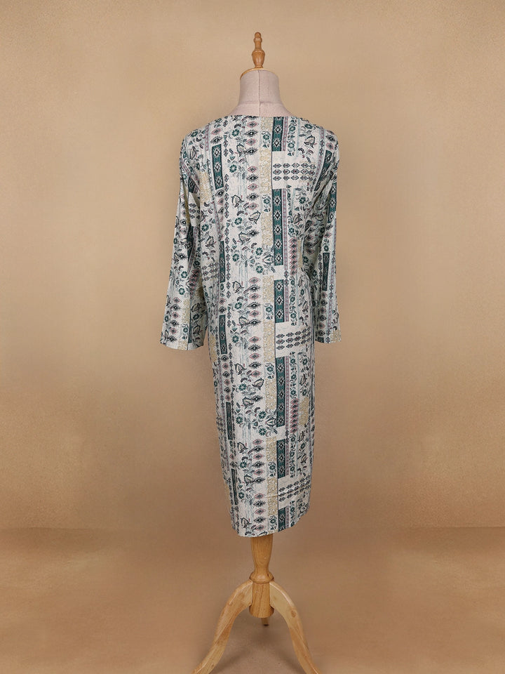 White Floral Printed Cotton Kurti - Diadem