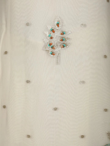 White Floral Printed Raw Silk Straight Cut Salwar Suit - Diadem