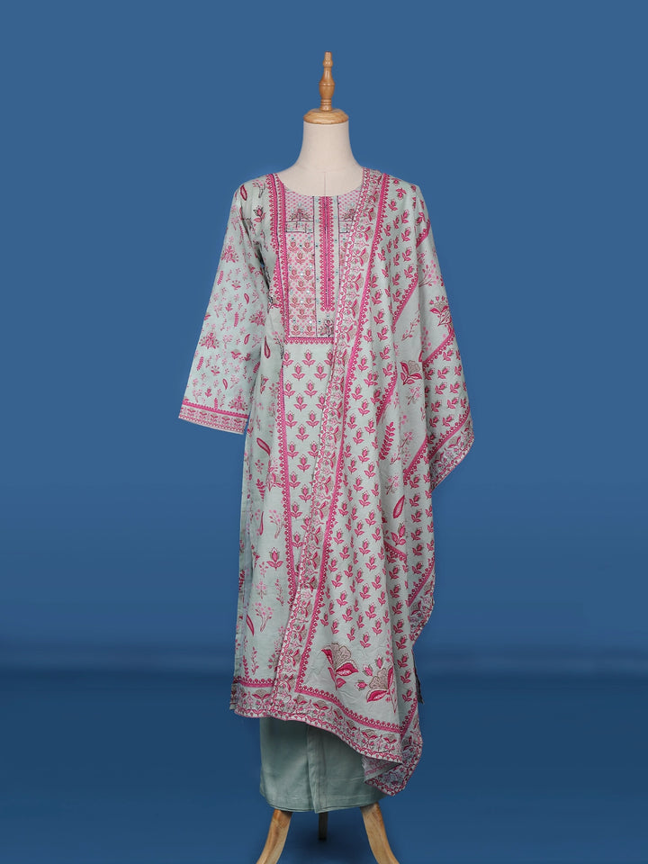 White Floral printed Cotton Salwar Suit - Diadem