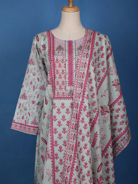 White Floral printed Cotton Salwar Suit - Diadem