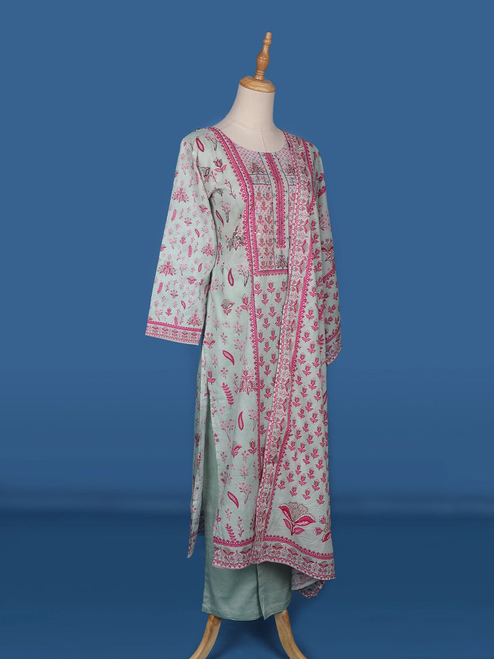 White Floral printed Cotton Salwar Suit - Diadem