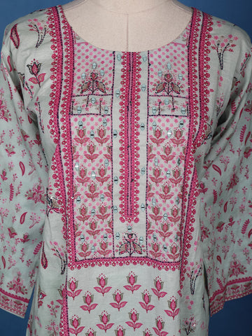 White Floral printed Cotton Salwar Suit - Diadem