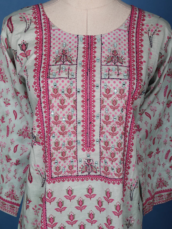 White Floral printed Cotton Salwar Suit - Diadem