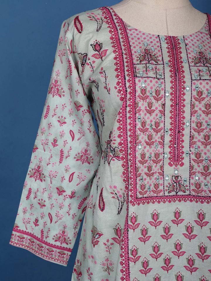 White Floral printed Cotton Salwar Suit - Diadem