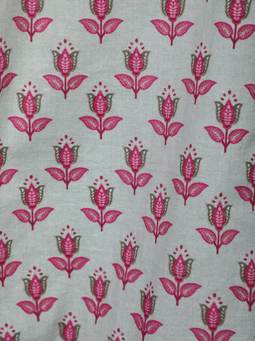White Floral printed Cotton Salwar Suit - Diadem