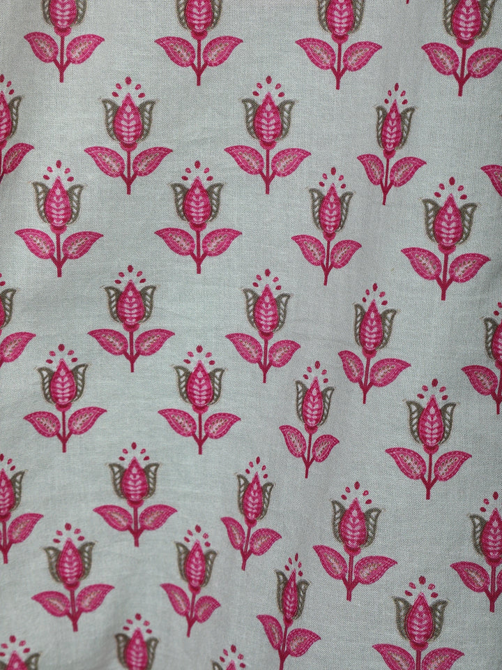 White Floral printed Cotton Salwar Suit - Diadem