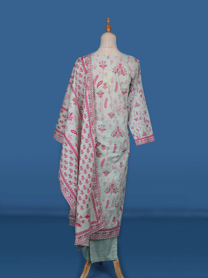White Floral printed Cotton Salwar Suit - Diadem