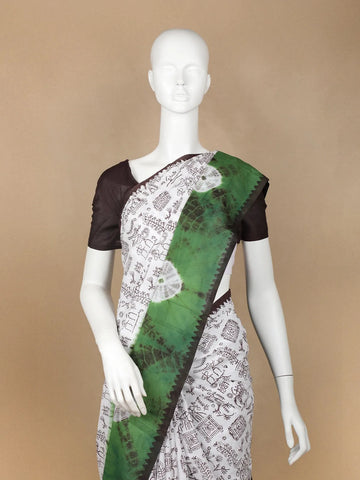 White Warli Designed Cotton Saree - Diadem