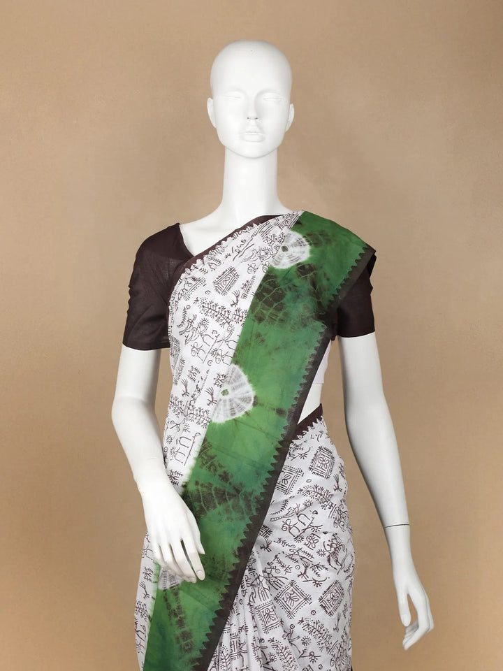 White Warli Designed Cotton Saree - Diadem