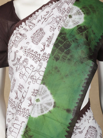 White Warli Designed Cotton Saree - Diadem