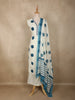 White and Teal Blue Geometric Printed Design Cotton Straight Salwar Suit with Dupatta