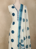 White and Teal Blue Geometric Printed Design Cotton Straight Salwar Suit with Dupatta
