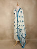 White and Teal Blue Geometric Printed Design Cotton Straight Salwar Suit with Dupatta