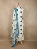 White and Teal Blue Geometric Printed Design Cotton Straight Salwar Suit with Dupatta