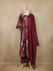 Wine Abstract Printed Cotton Salwar Suit With Dupatta