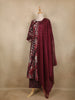 Wine Abstract Printed Cotton Salwar Suit With Dupatta