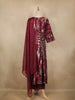 Wine Abstract Printed Cotton Salwar Suit With Dupatta