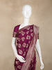 Wine Banarasi Saree with Floral Design And Designer Border