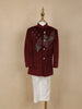 Wine Beads Embroidered Kids Velvet Sherwani Set with White Pant