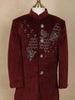 Wine Beads Embroidered Kids Velvet Sherwani Set with White Pant