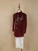 Wine Beads Embroidered Kids Velvet Sherwani Set with White Pant