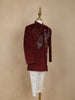 Wine Beads Embroidered Kids Velvet Sherwani Set with White Pant