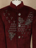 Wine Beads Embroidered Kids Velvet Sherwani Set with White Pant