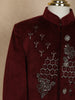 Wine Beads Embroidered Kids Velvet Sherwani Set with White Pant