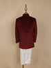 Wine Beads Embroidered Kids Velvet Sherwani Set with White Pant