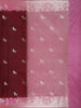 Wine Birds Woven Raw Silk Saree with Contrast Pink Zari Border