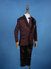 Wine Black Floral Design Kids Party Wear Linen Suit Set