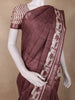 Wine Checked Design Semi Tussar Silk Saree