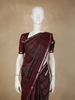 Wine Checked Zari Woven Design Kanchipuram Silk Saree with Silver Zari Border