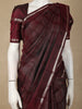 Wine Checked Zari Woven Design Kanchipuram Silk Saree with Silver Zari Border