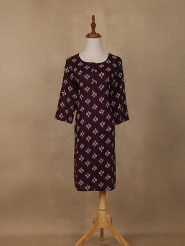 Wine Diamond Design Print Rayon Kurti - Diadem