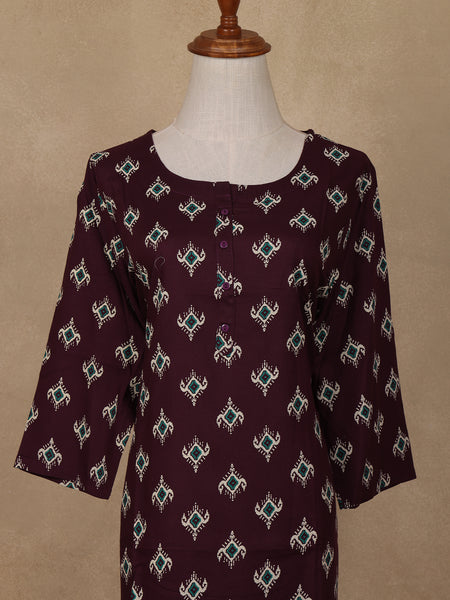 Wine Diamond Design Print Rayon Kurti - Diadem