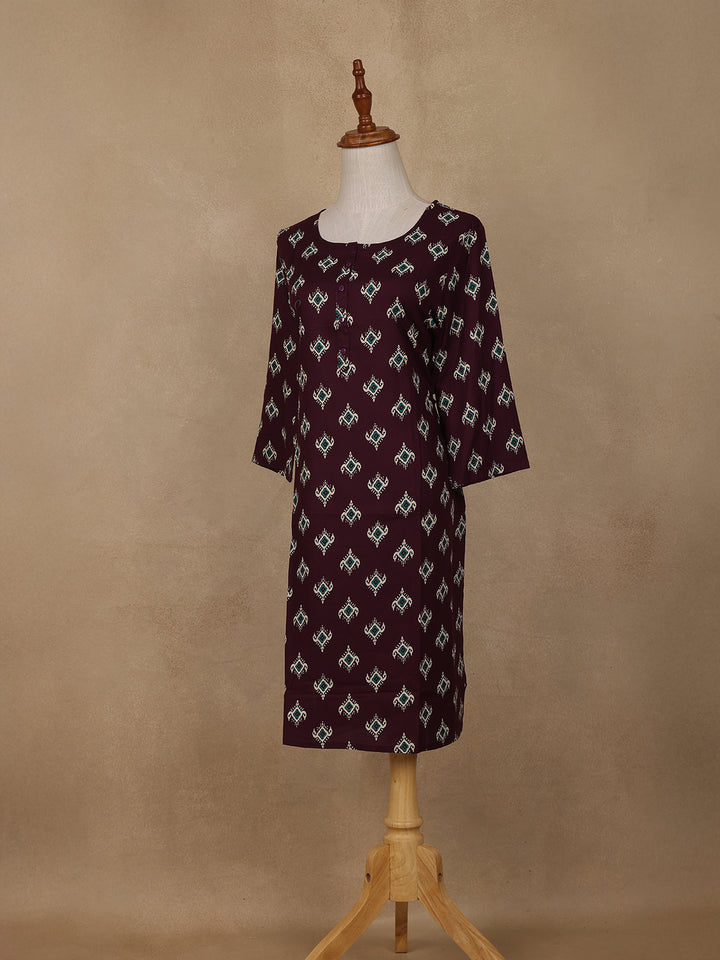 Wine Diamond Design Print Rayon Kurti - Diadem