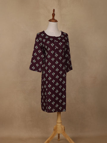 Wine Diamond Design Print Rayon Kurti - Diadem