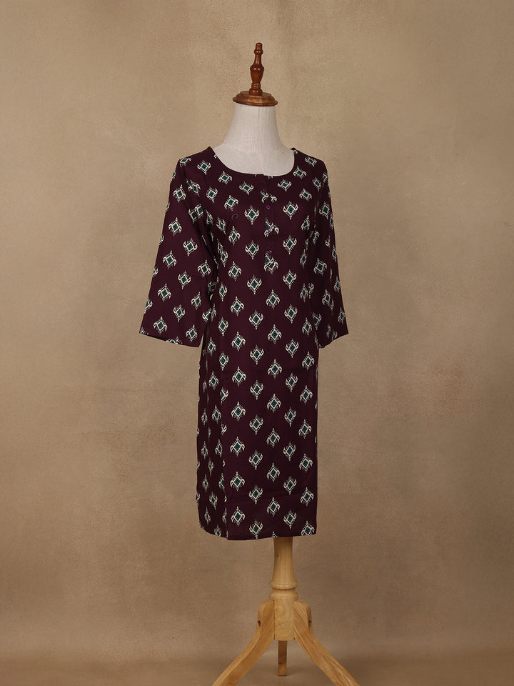 Wine Diamond Design Print Rayon Kurti - Diadem
