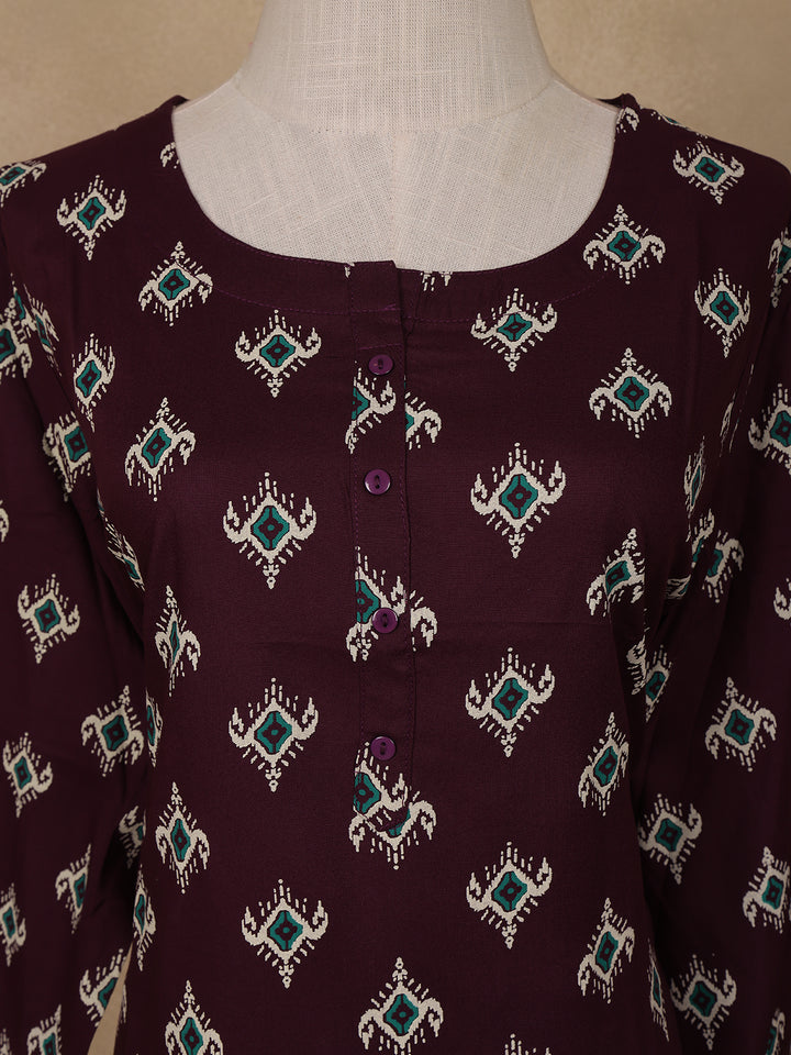 Wine Diamond Design Print Rayon Kurti - Diadem