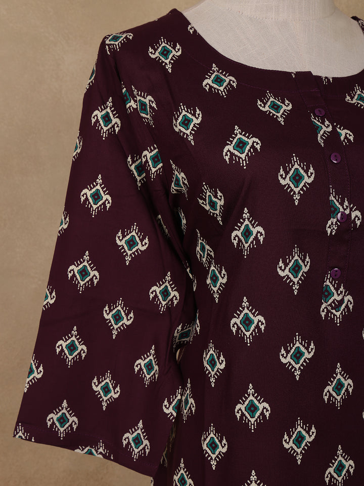 Wine Diamond Design Print Rayon Kurti - Diadem